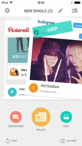Instagramの通知メール。右にフリックでキープ